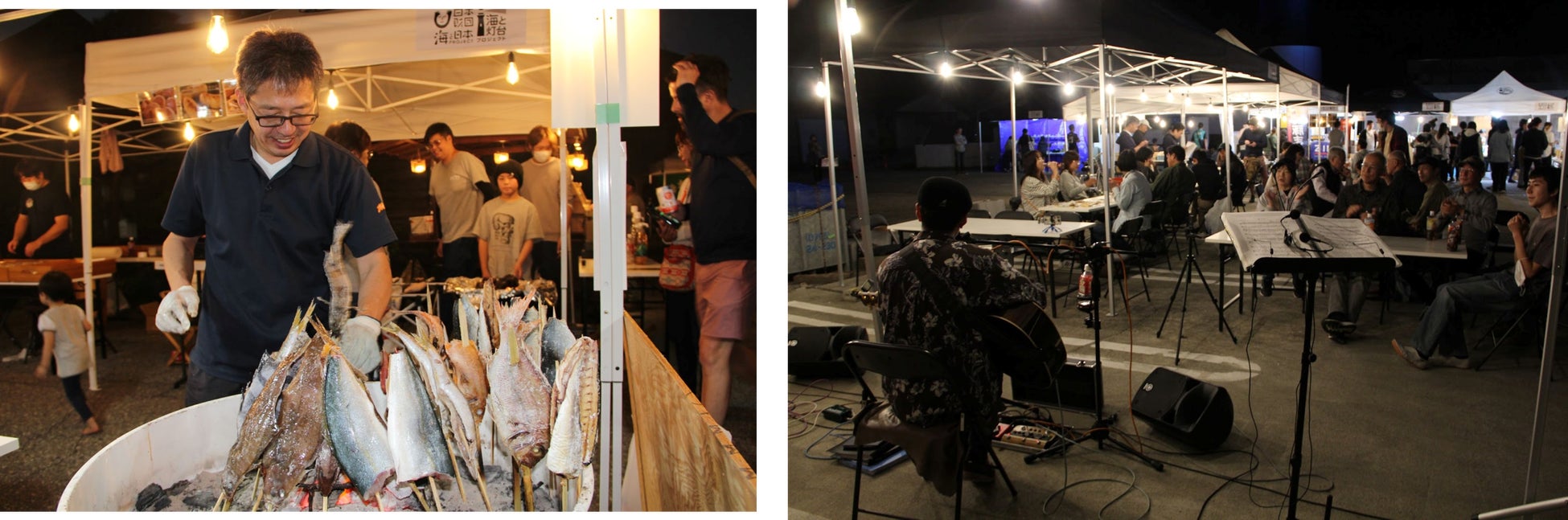 再現される伝統の調理法「たて焼き」 ステージでは、地元のミュージシャンが絶え間なく演奏を