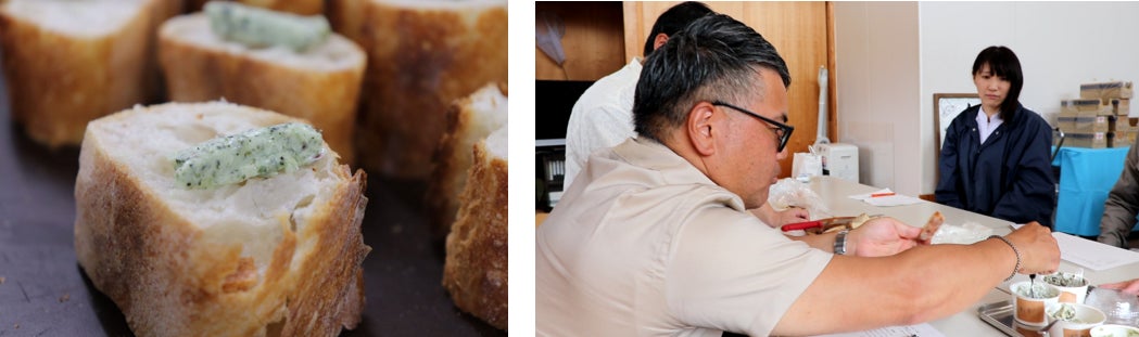 (写真左)海藻バター (写真右)試作会の様子