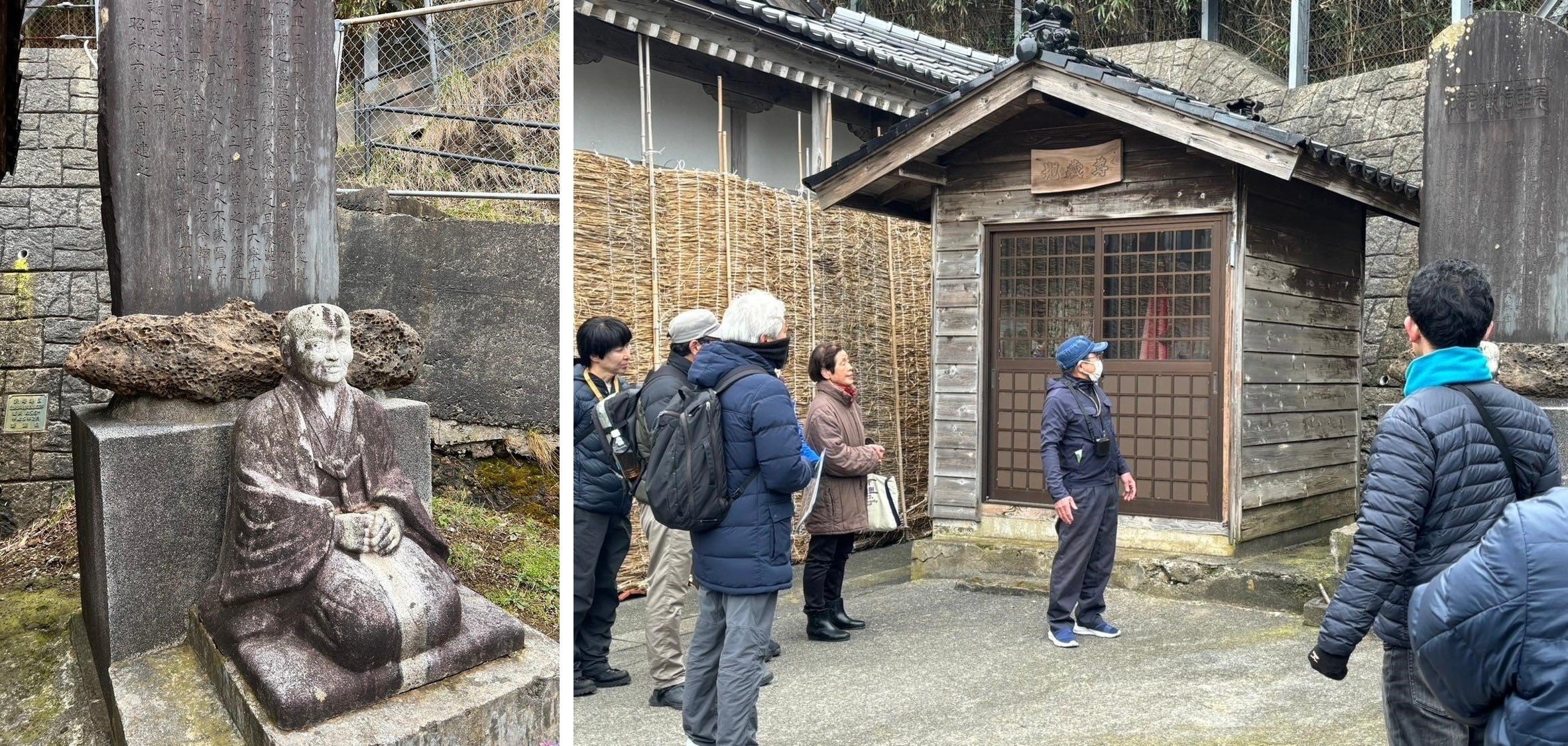 集落ガイド（薬師寺、児玉氏の像）