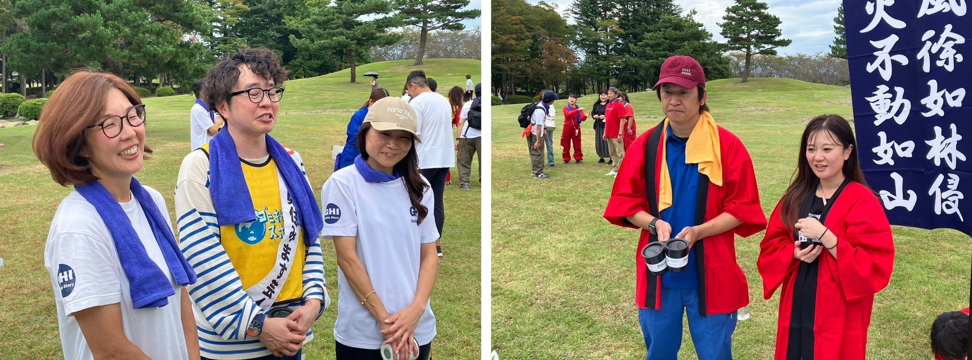 【写真左】新潟県「上杉謙信公チーム」(中央は関田さん)【写真右】山梨県「Team New Face」の角田さん(左)と早川さん(右)