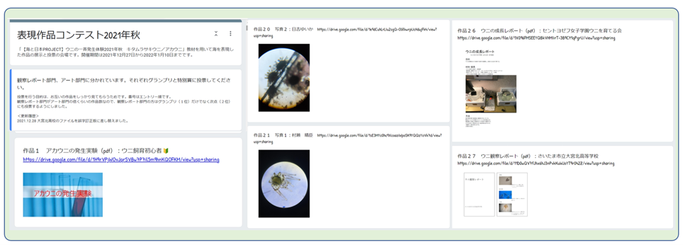 参加者が観察の体験を作品に 相互投票でグランプリや特別賞を決定 海と日本project 全国一斉ウニの発生体験 21 年秋 オンライン展示会兼相互投票形式のコンテストを開催しました 海と日本プロジェクト広報事務局のプレスリリース