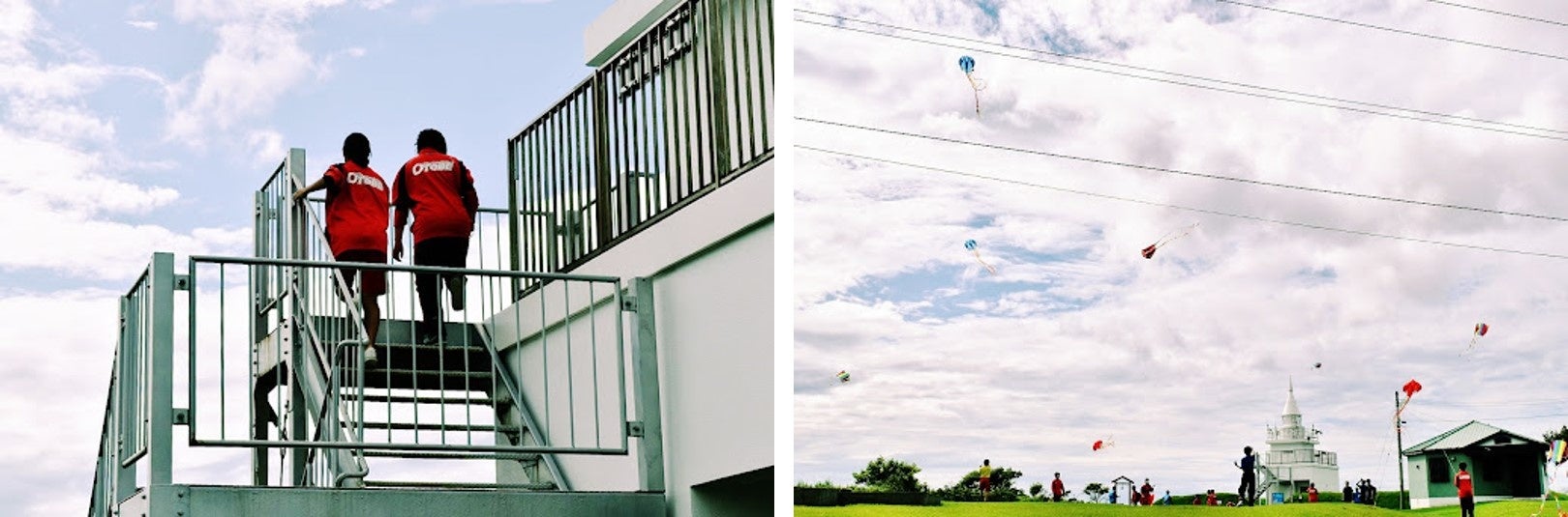 （写真左：デッキからの眺めや灯台内部を見学）（写真右：多くのタコが空を彩りました！）