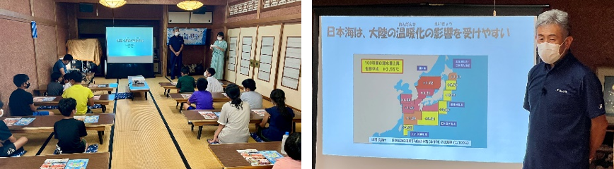 写真左：海水温上昇で急に増えたのがサワラ　写真右：JFいしかわ・おさかなマイスター高岩信広さん