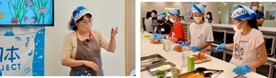 写真左：フードコーディネーター佐冨上あつ緒さん　写真右：美味しいと思うレシピを考えます