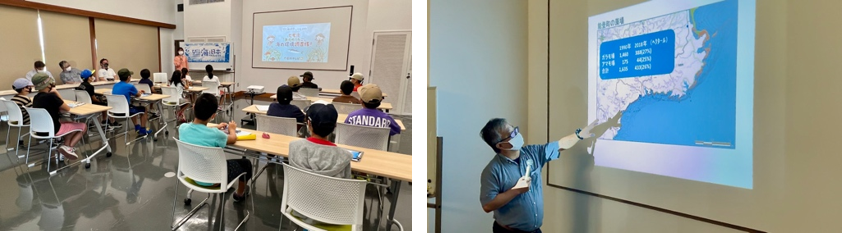 写真左：七尾市・のと里山里海ミュージアム　写真右：池森さんが能登の藻場を詳しく解説