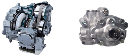 ジヤトコ株式会社様CVT外観_カヤバ製ベーンポンプ (CVT赤枠内部に位置するユニット内部に搭載)