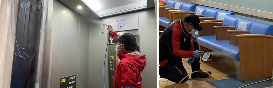 「抗菌・抗ウイルスコーティングサービス」の施工時の様子