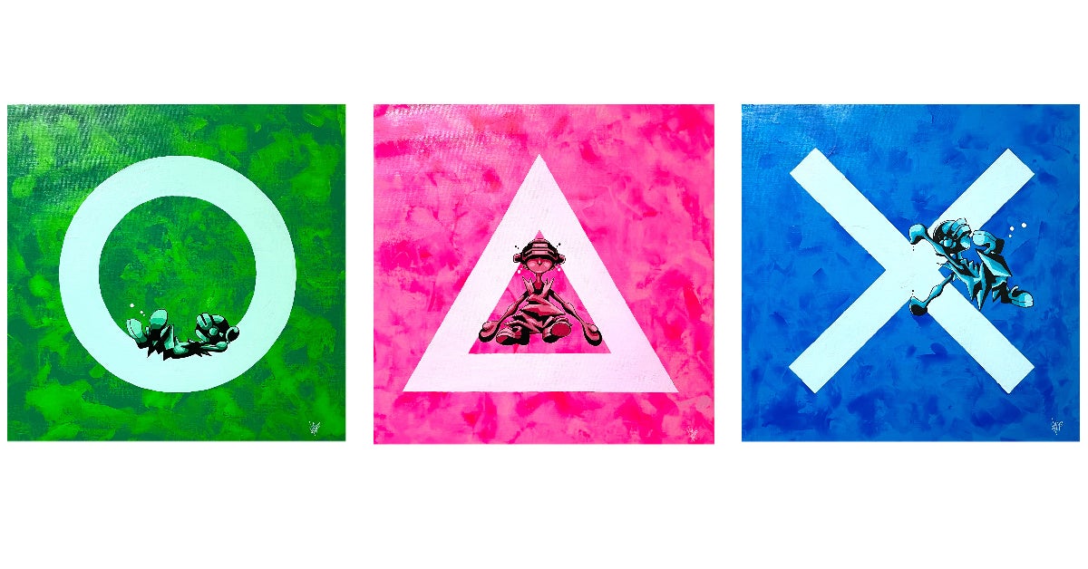 左から《Maru》《Sankaku》《Batsu》Morita Manabu by WOOD