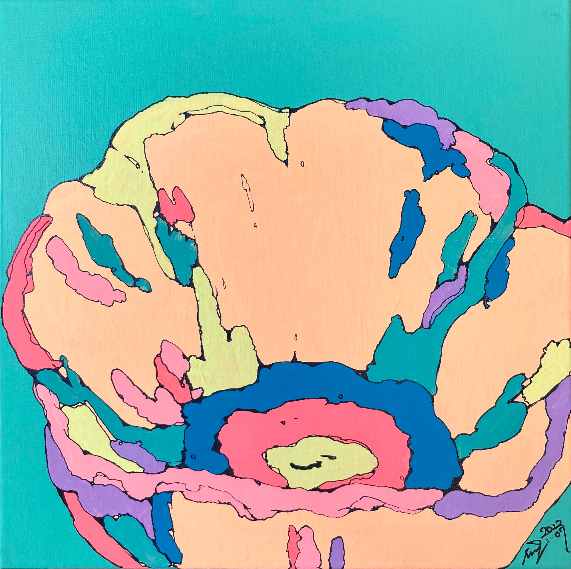 icco Yoshimura『flower 10』 30.0 × 30.0 × 4.0 cm, パネル カンバス アクリル, 2022年