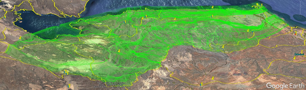写真1-４ ジブチのアンブリ集水域における透水性・地形・地質を3D情報として入力するための作成メッシュモデル