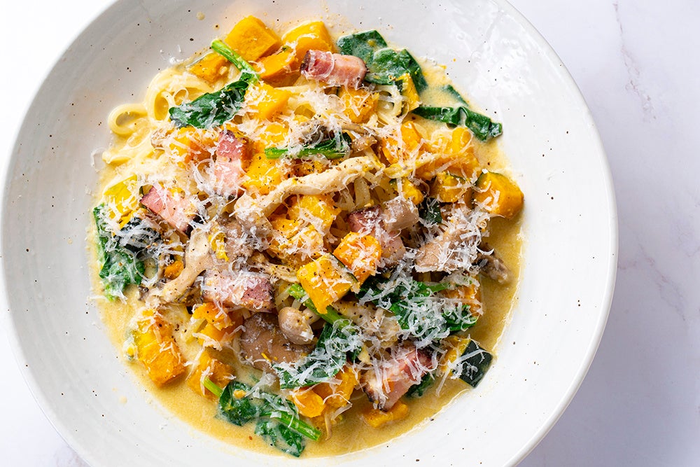 今なら！期間限定の「北海道産かぼちゃと「農家のベーコン」、きのこの豆乳スープスパゲティもテイクアウトOK！