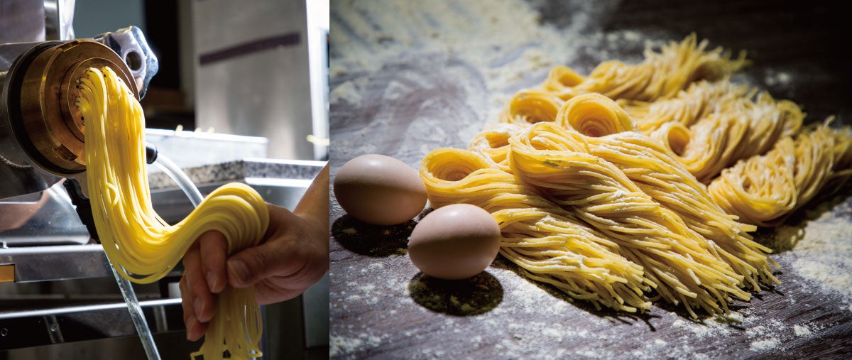 生パスタの鮮度にこだわりW真空製法で店内製麺