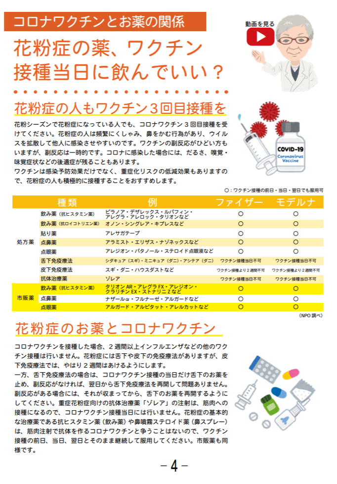 花粉症の薬、ワクチン接種当日に飲んでいい？