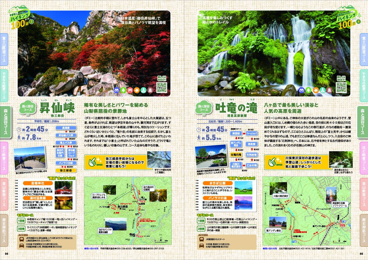 「やまなしハイキングコース100選」冊子見開きイメージ２