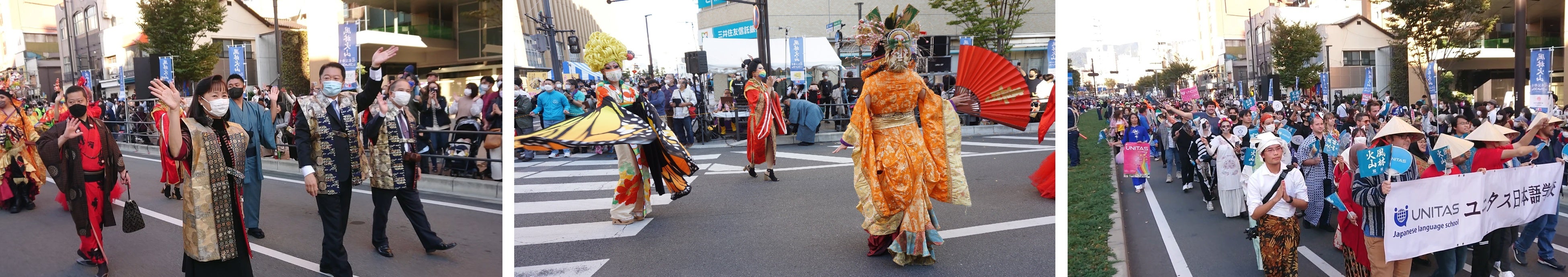 長崎知事と駐日タイ王国大使館ラーピセートパン大使ご夫妻　　　　　祝賀パレードの様子　　