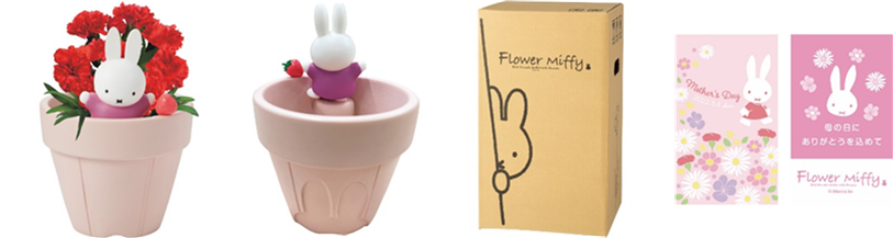 フラワーミッフィー　いちごプランターとカーネーション鉢植え