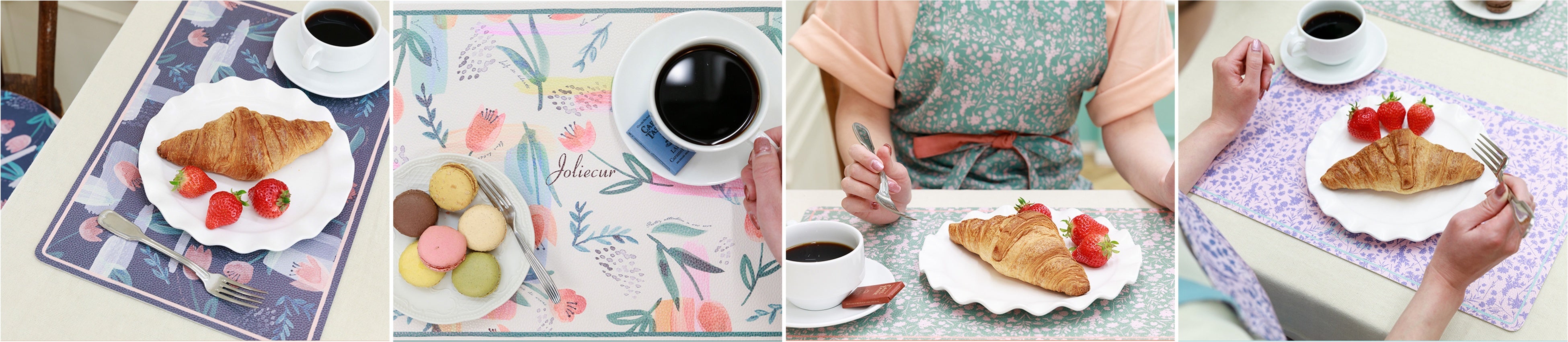 水彩花柄ランチョンマット（ネイビー、ピンク）／小花柄ランチョンマット（グリーン、ピンク）