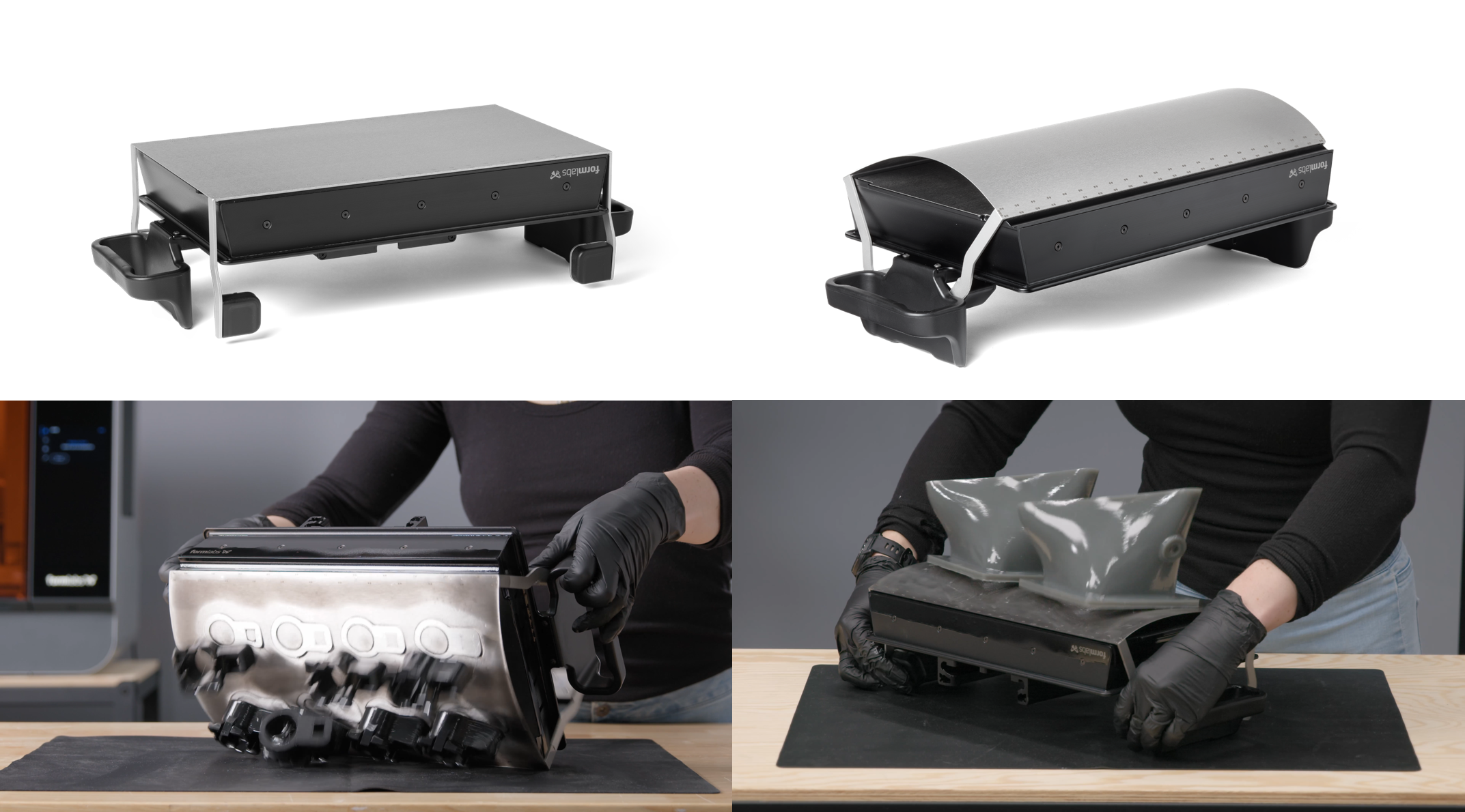 写真④：ビルドプラットフォーム2Lの特許技術クイックリリーステクノロジー（Quick Release Technology） サポート材なしでのプリントを可能にし、大型品でも瞬時にプラットフォームから造形品が取り外せる。