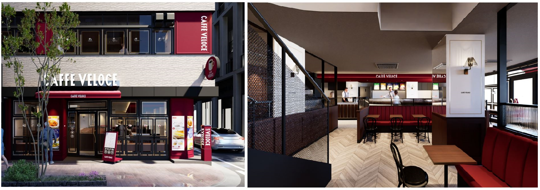 ▲『カフェ・ベローチェ 銀座みゆき通り店』　 外観（左）／内観（右）イメージ　