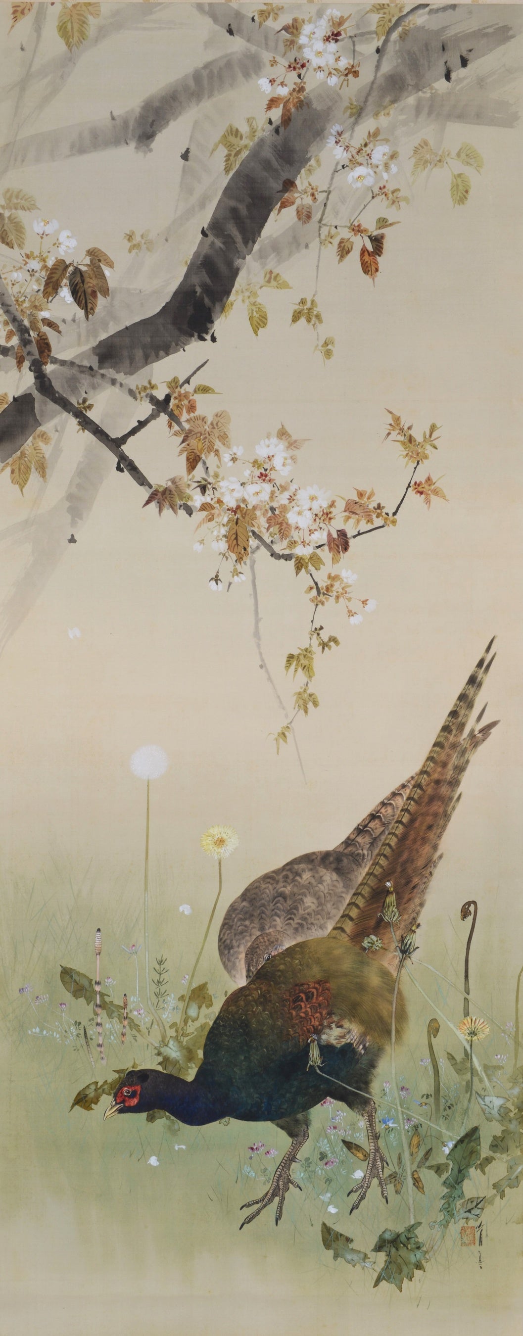 渡邊省亭「十二ヶ月花鳥図」より三月　明治末期～大正初期　個人蔵