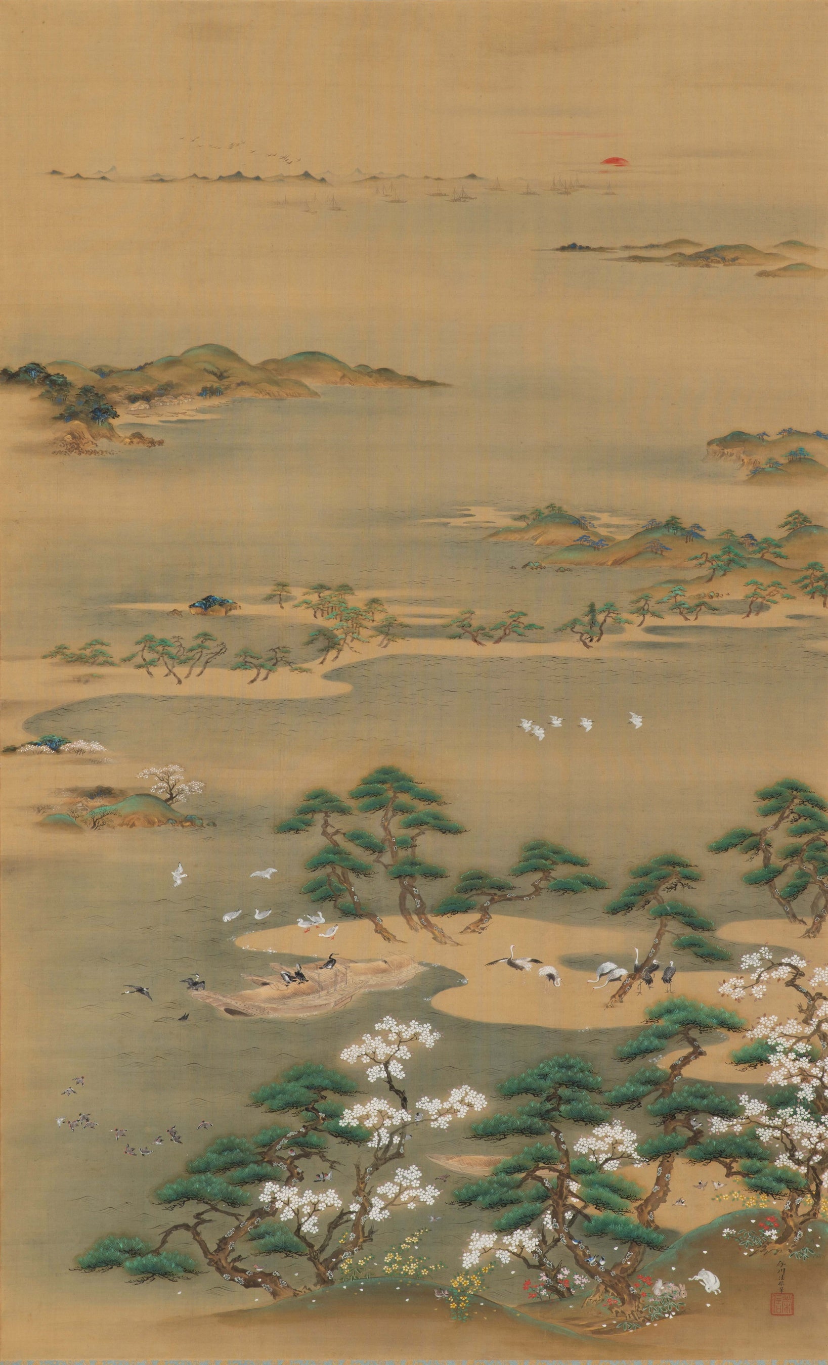 狩野栄信「春秋山水花鳥図」より右幅・春　静岡県立美術館蔵