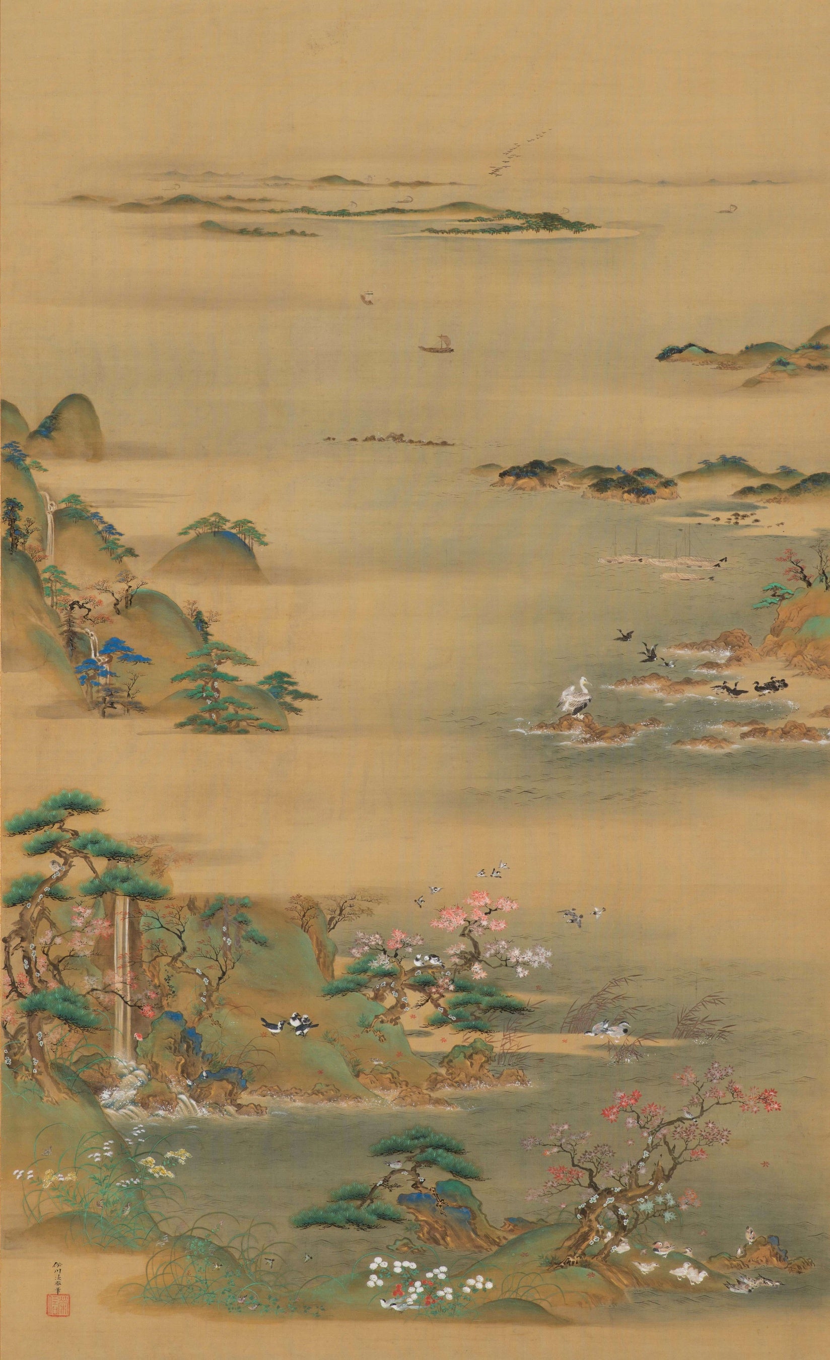 狩野栄信「春秋山水花鳥図」より左幅・秋　静岡県立美術館蔵