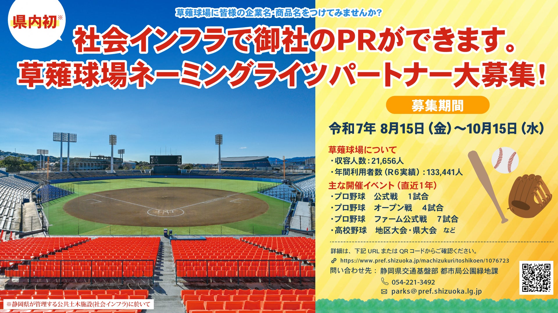 【静岡県】県内初 草薙球場のネーミングライツパートナー募集