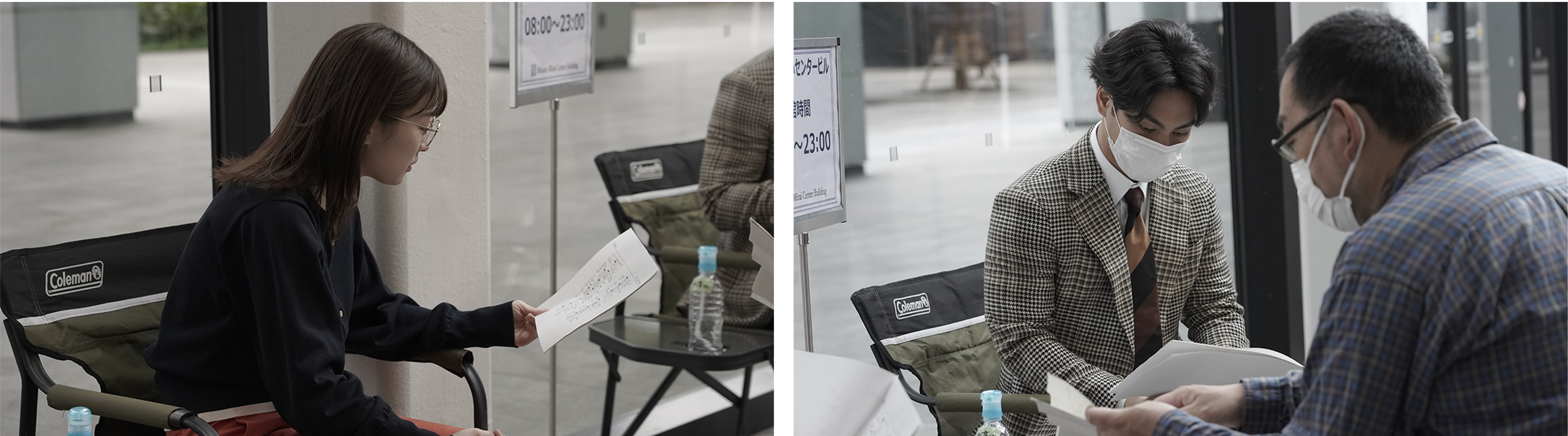 撮影開始前の打ち合わせ。少し緊張した様子のお二人