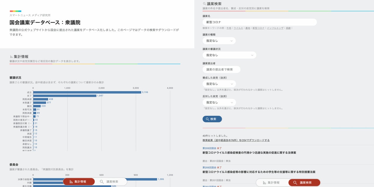 国会議案データベース・閲覧用ページ(衆議院)のスクリーンショット
