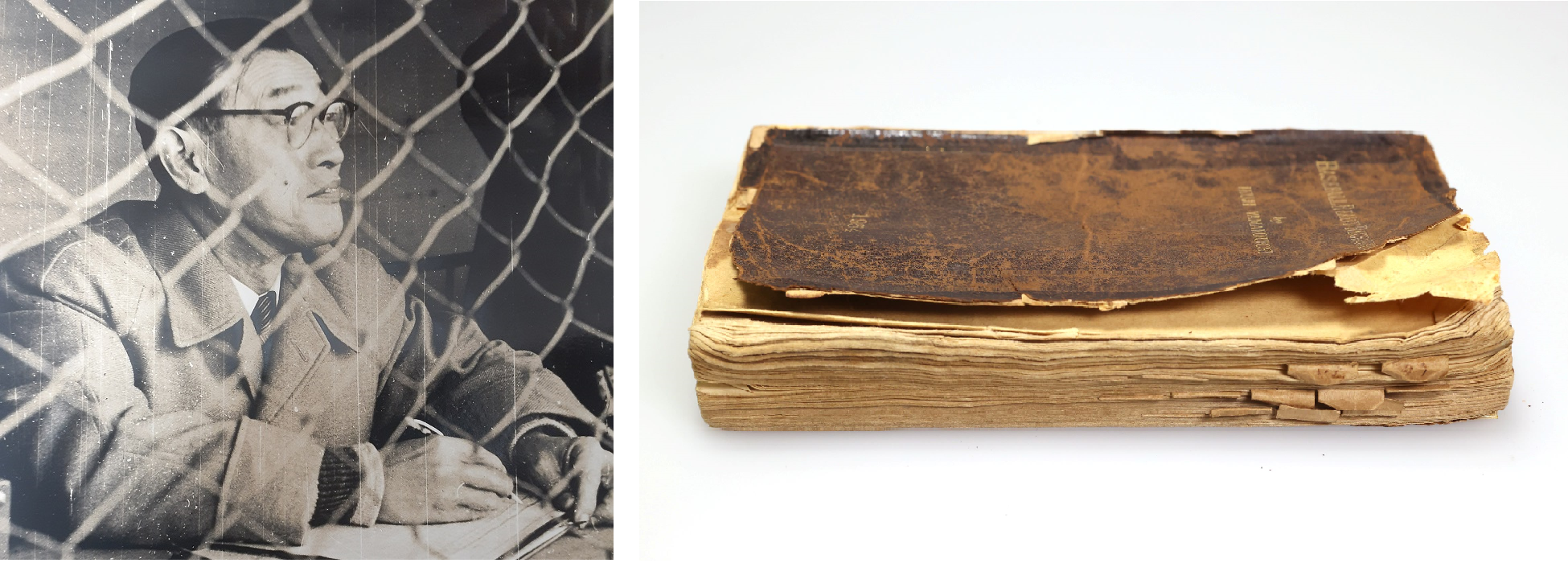 （写真左から：ネット裏で試合を見つめる山内・山内が心血を注いだ「ベースボール・レディ・レコナー」）