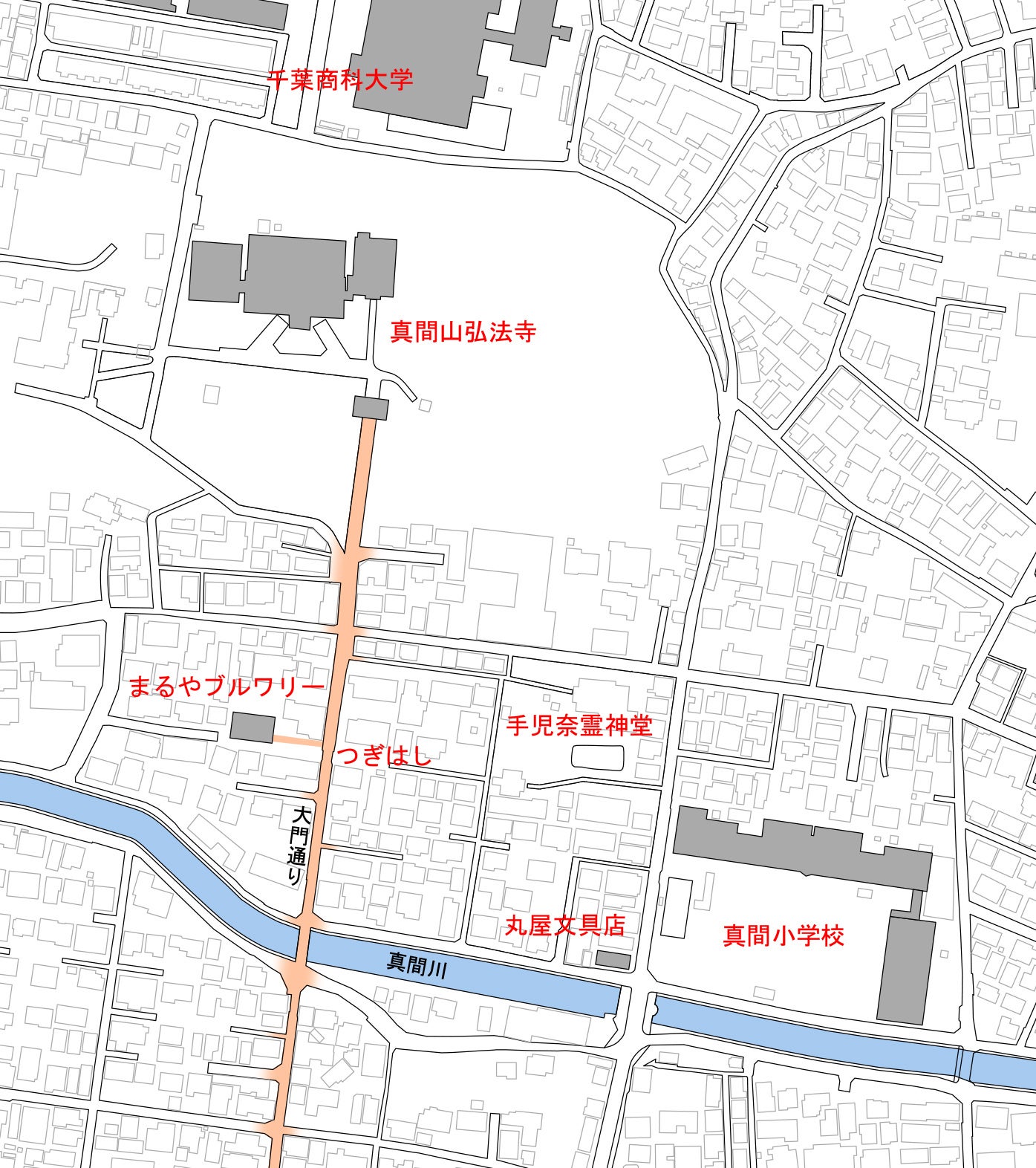 国道14号線からまっすぐ伸びる「大門通り」とその周辺の関連スポット