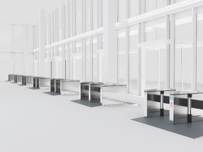 エントランスに設置されたフラッパーゲート「ランドゲート」