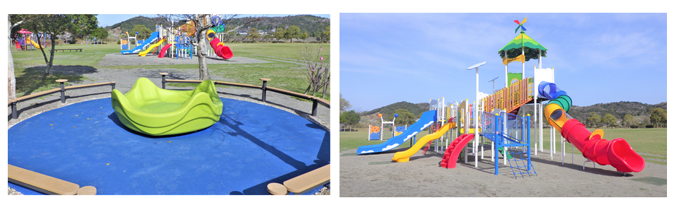 インクルーシブな遊具(回転遊具)と大型複合遊具