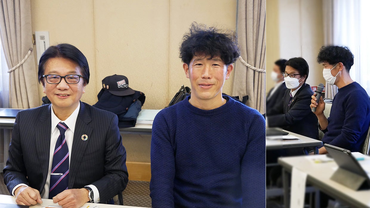 (左) 株式会社ジェス 代表取締役社長 長谷川 ／ (右 ) オオナギファーム 大极晋一氏