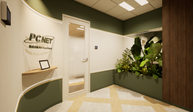 グリーンを基調とし、名古屋支店らしくゴールドのアクセントを加えたオフィス