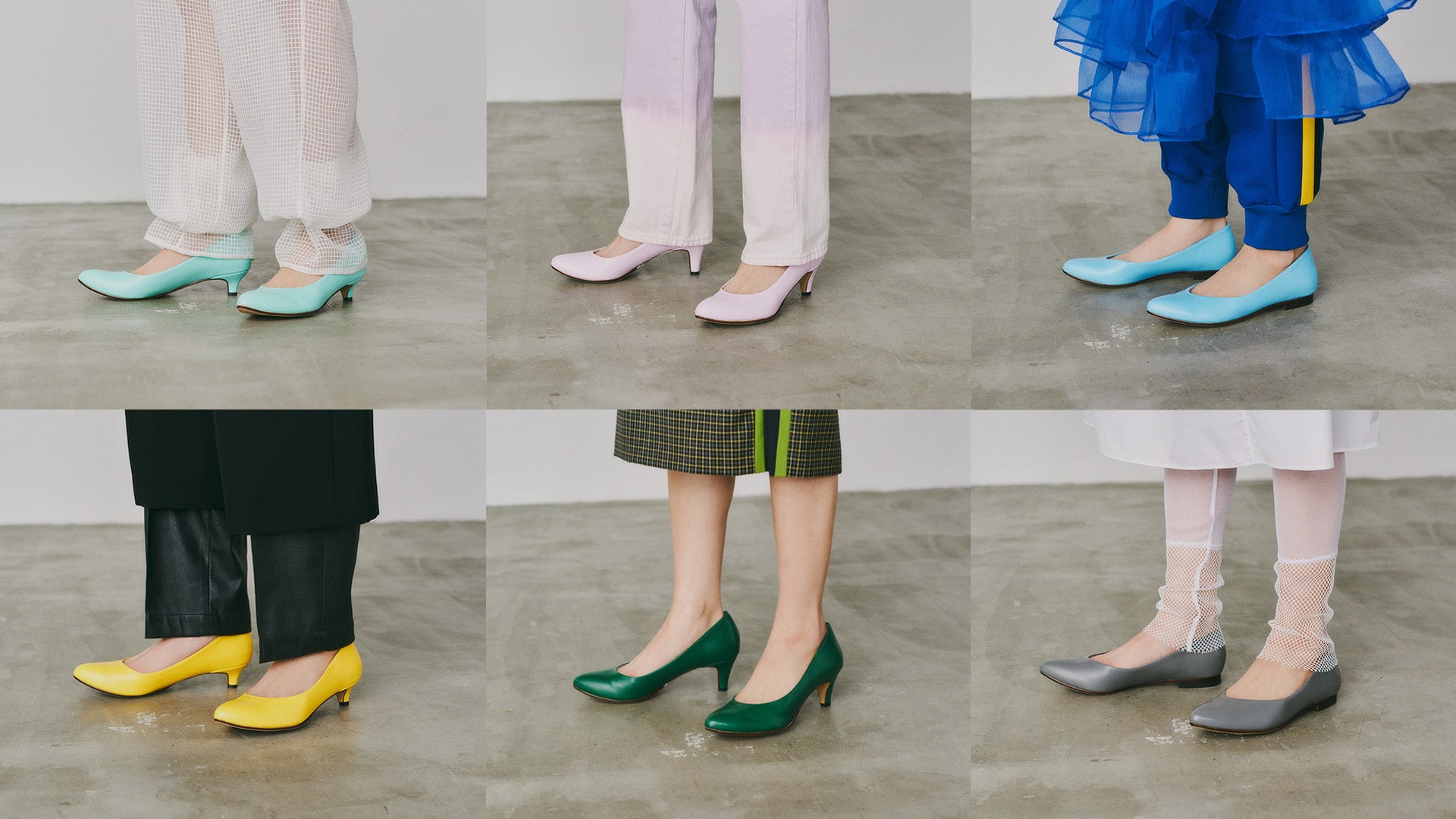 新色について：写真左上から Pick me green、Lavender on the street、Candy blue、High yellow、Mad green、Tuned asphalt