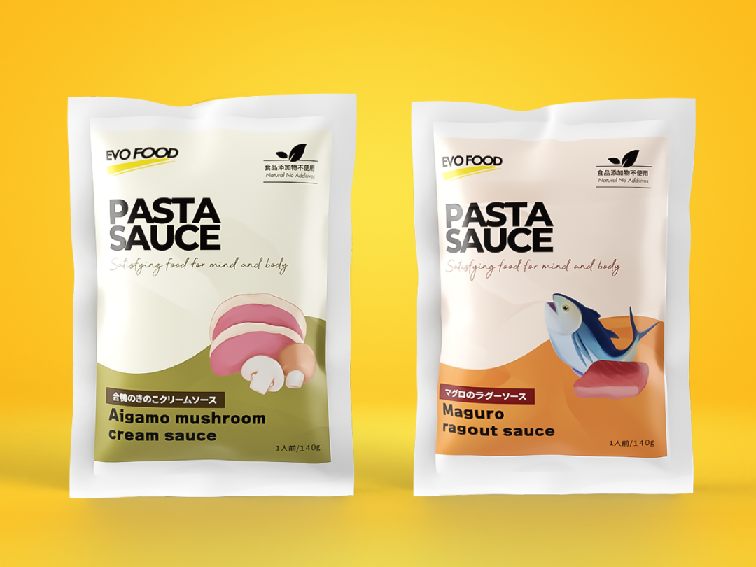 左：合鴨のきのこクリームソース　右：マグロのラグーソース