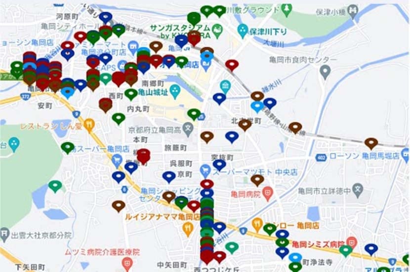 ​　ごみ投稿メニューで市民が情報を送ると地図に表示される