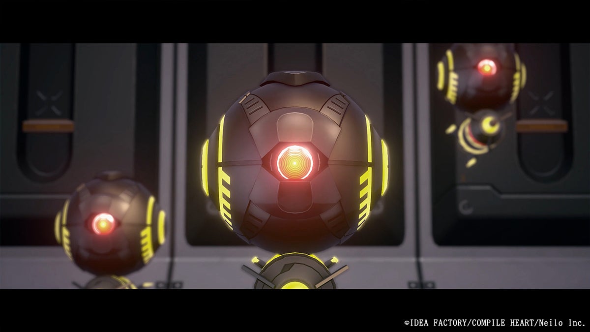 赤い髪の女性と機械兵器の交戦シーン