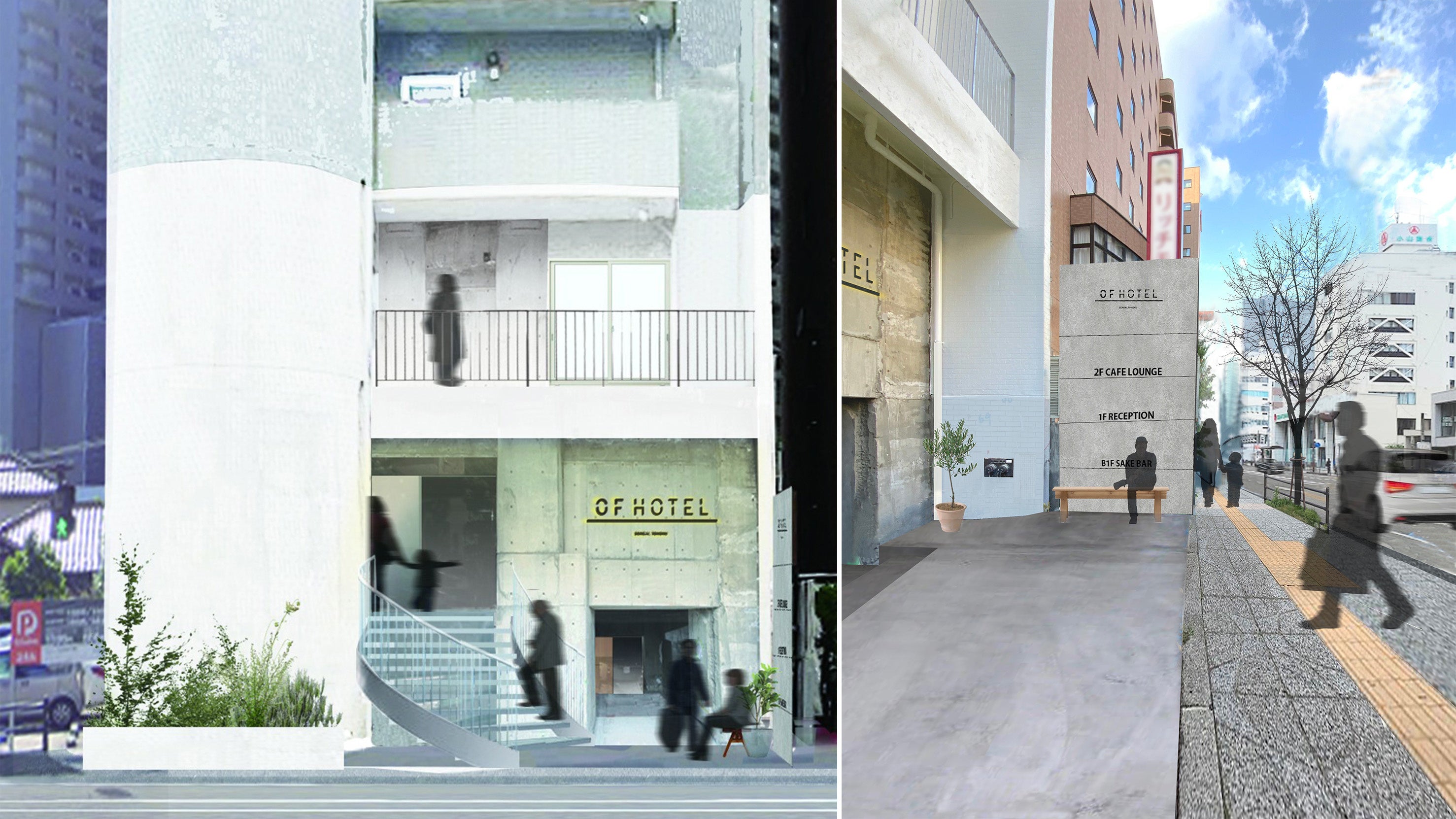 （左・右）外観、エントランスイメージパース