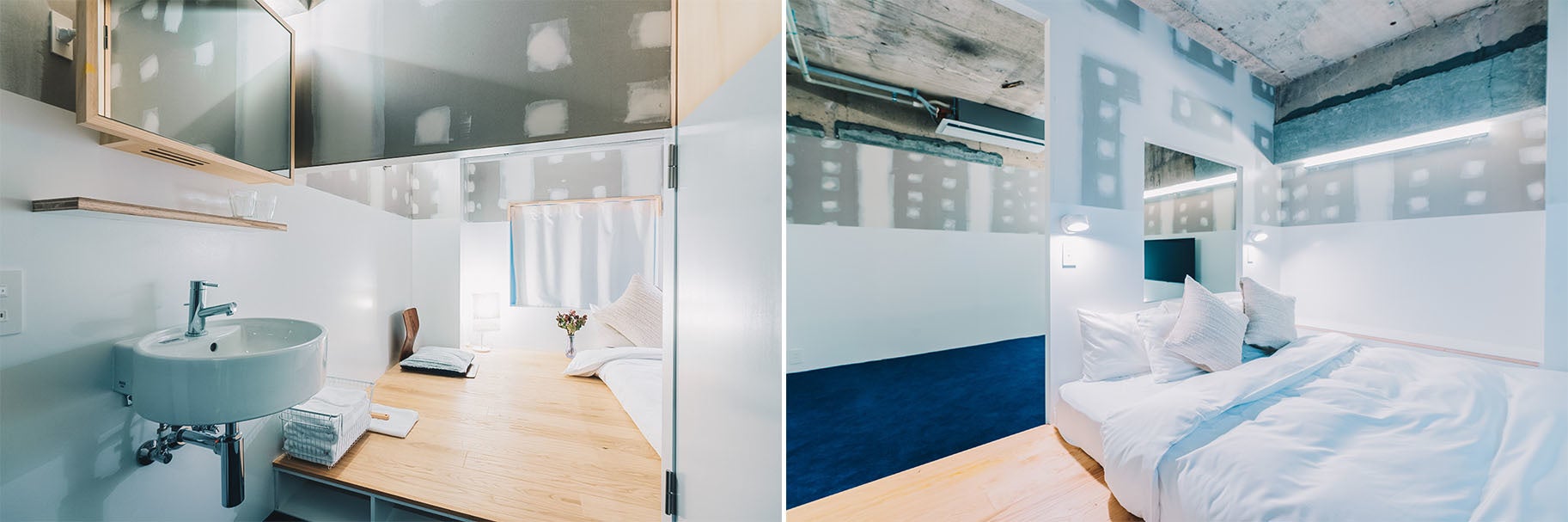 (左・右）客室タイプ「 Double にじり口あり」・「Luxury work room large」