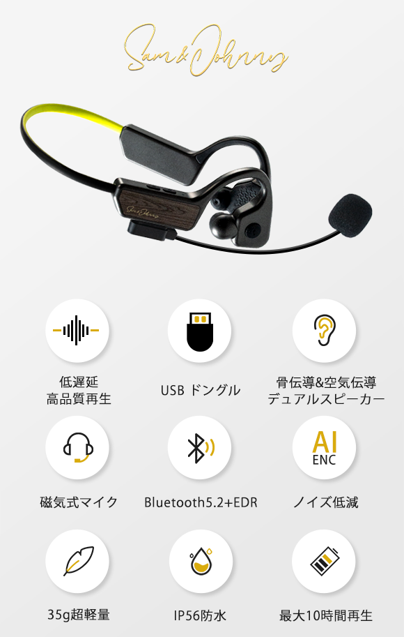 世界初】骨伝導＆空気伝導デュアルスピーカーイヤホン「Sam&Johnny