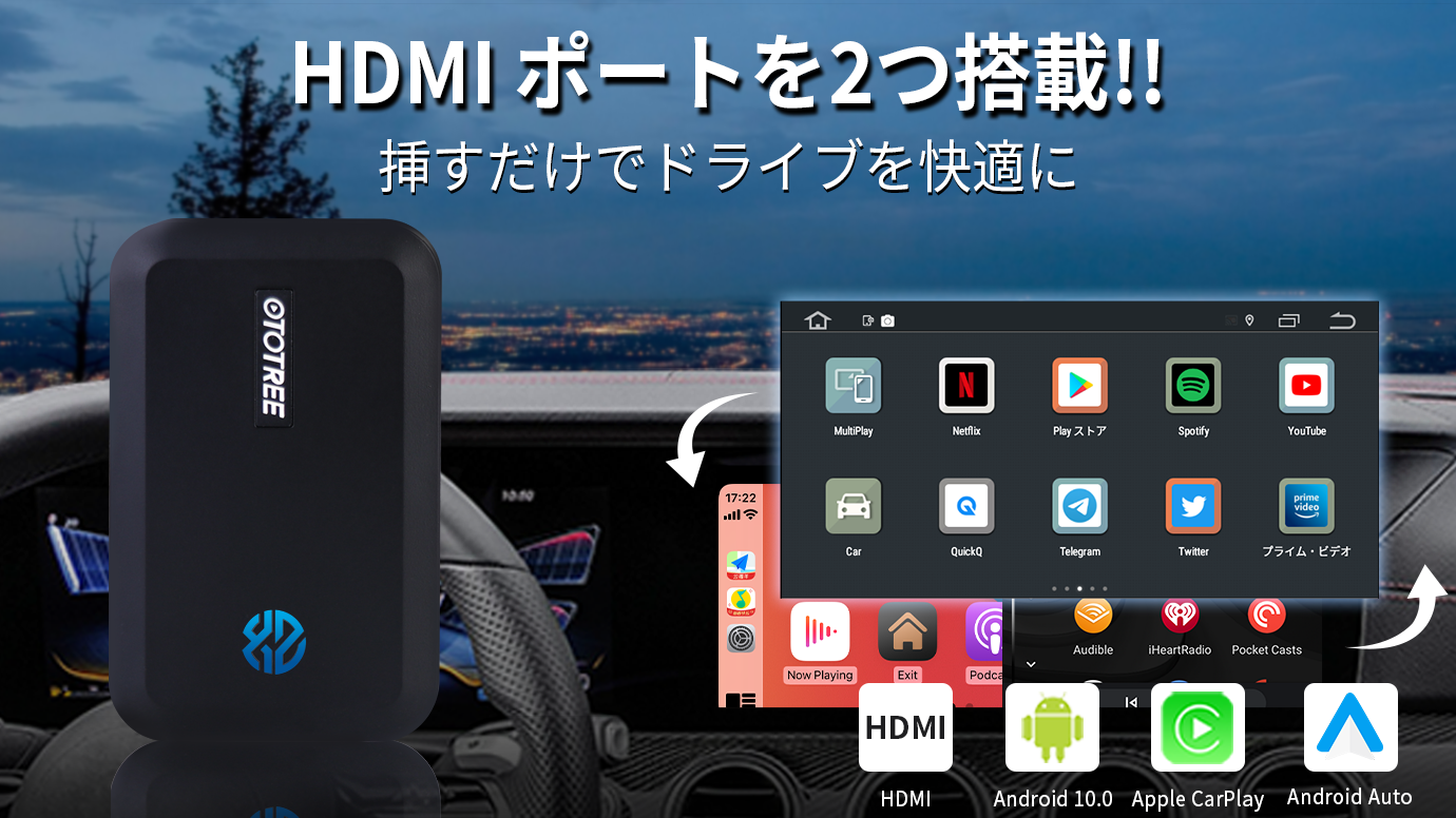 「OTOTREE Pro」がさらに進化！Android12.0搭載の車載ガジェットでRAM4G+ROM64G、HDMIポート2つ搭載。SIMカードスロットやUSB-Aポートもあり、超早割32％OFFで59,990円(税込)から。