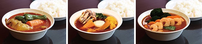 左から「とりカリ ¥1,400込」、「やさいカリ ¥1,600込」、「えびカリ ¥1,600込」