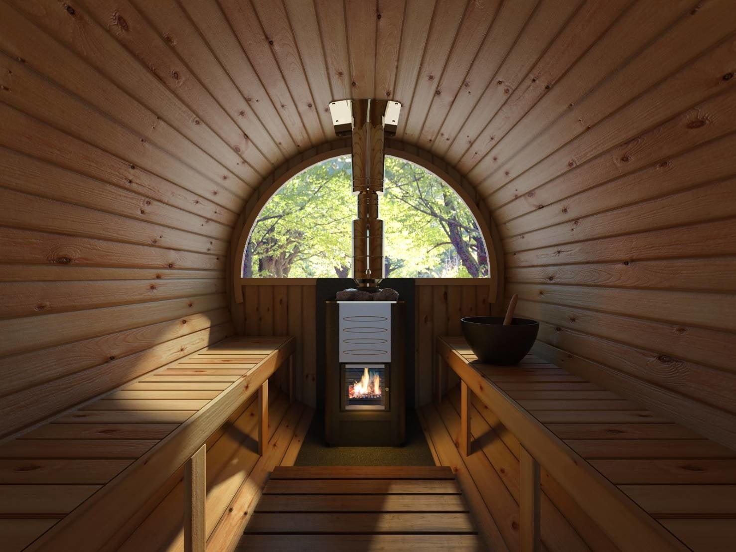 提供：totonou Japan社のバレルサウナ。可愛い丸みのあるフォルムロウリュの熱も効率よく循環