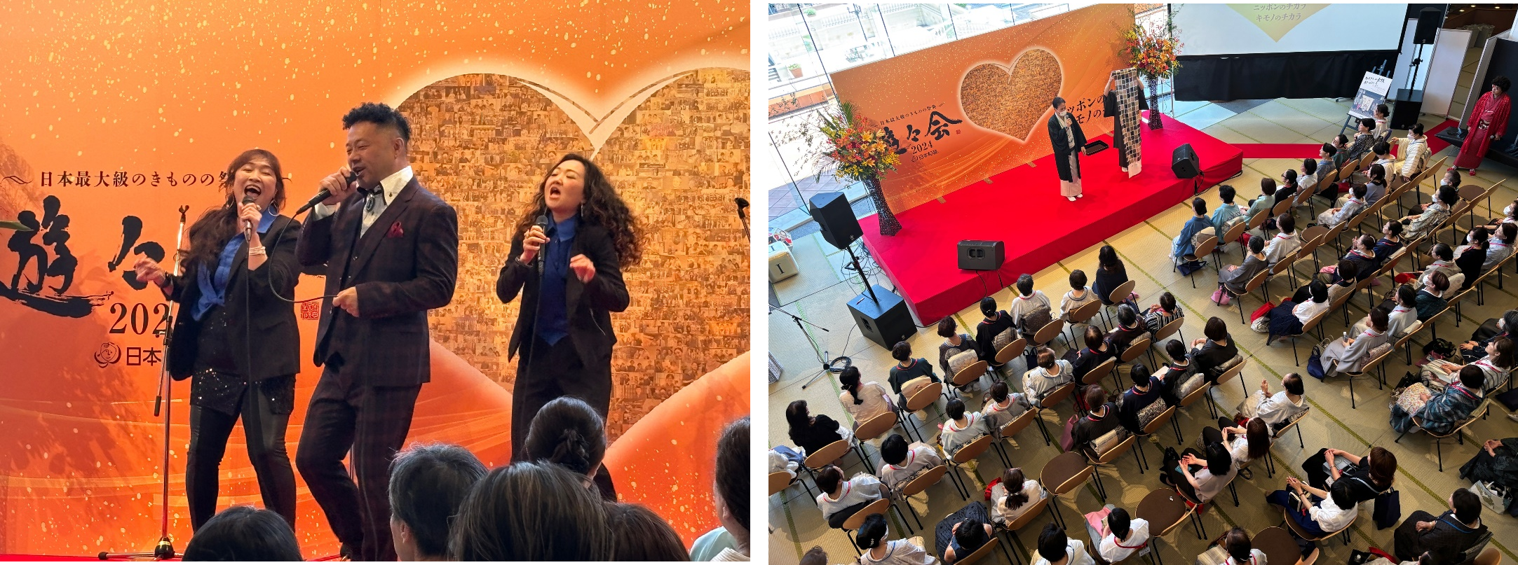 イベント冒頭に挨拶をする代表取締役社長・道面義雄と首都圏の責任者たち。礼を尽くして黒紋付袴姿で。 オープニングでは「Power To The People」を参加者も一緒に歌い、一体となって盛り上がりました。