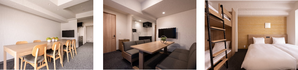 みんなで一緒に食事ができるダイニング（8名・6名）、子どもが喜ぶバンクベッド