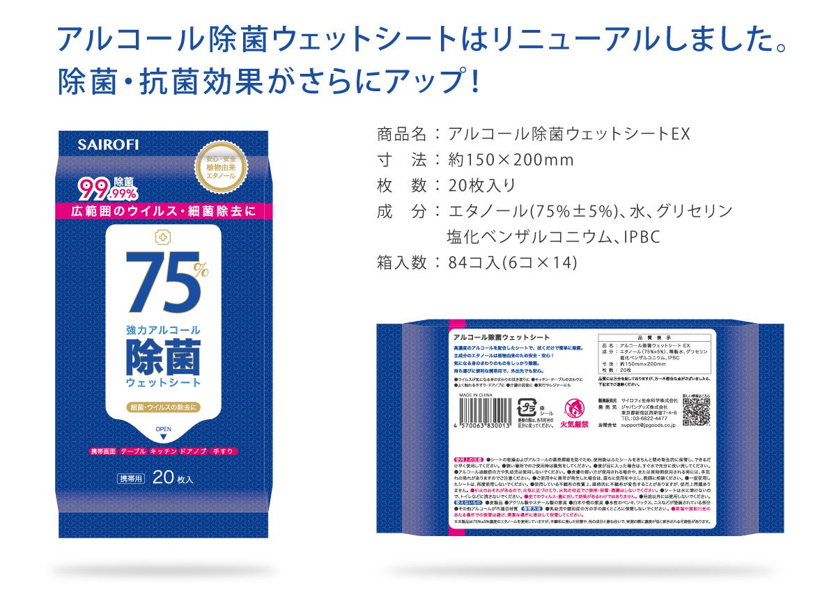 75% アルコール除菌ウェットシートリニュアル