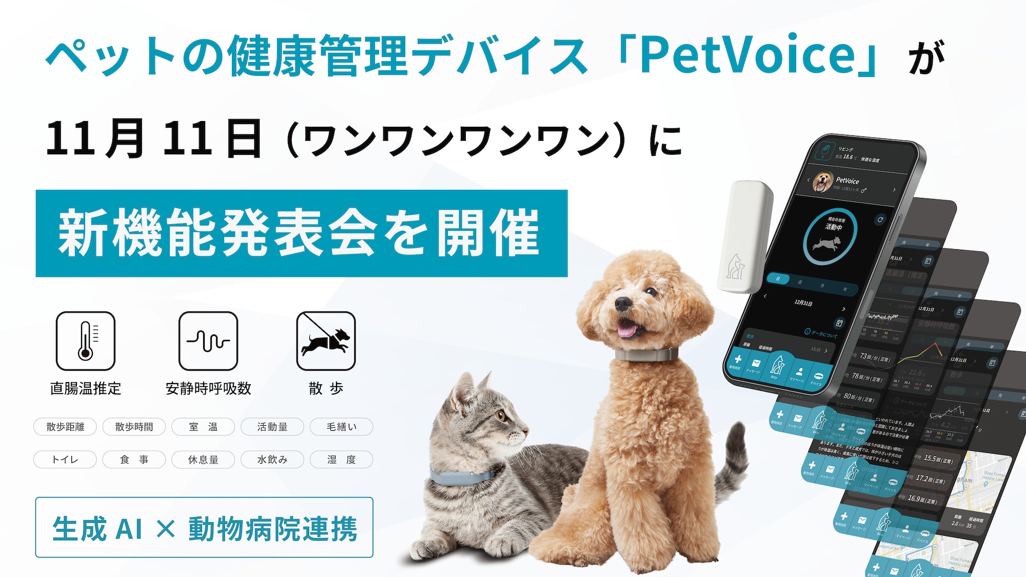 ペットの健康管理デバイス「PetVoice」が生成AI等を活用した新機能 ペットの健康管理デバイス「PetVoice」が生成AI等を活用した新機能
