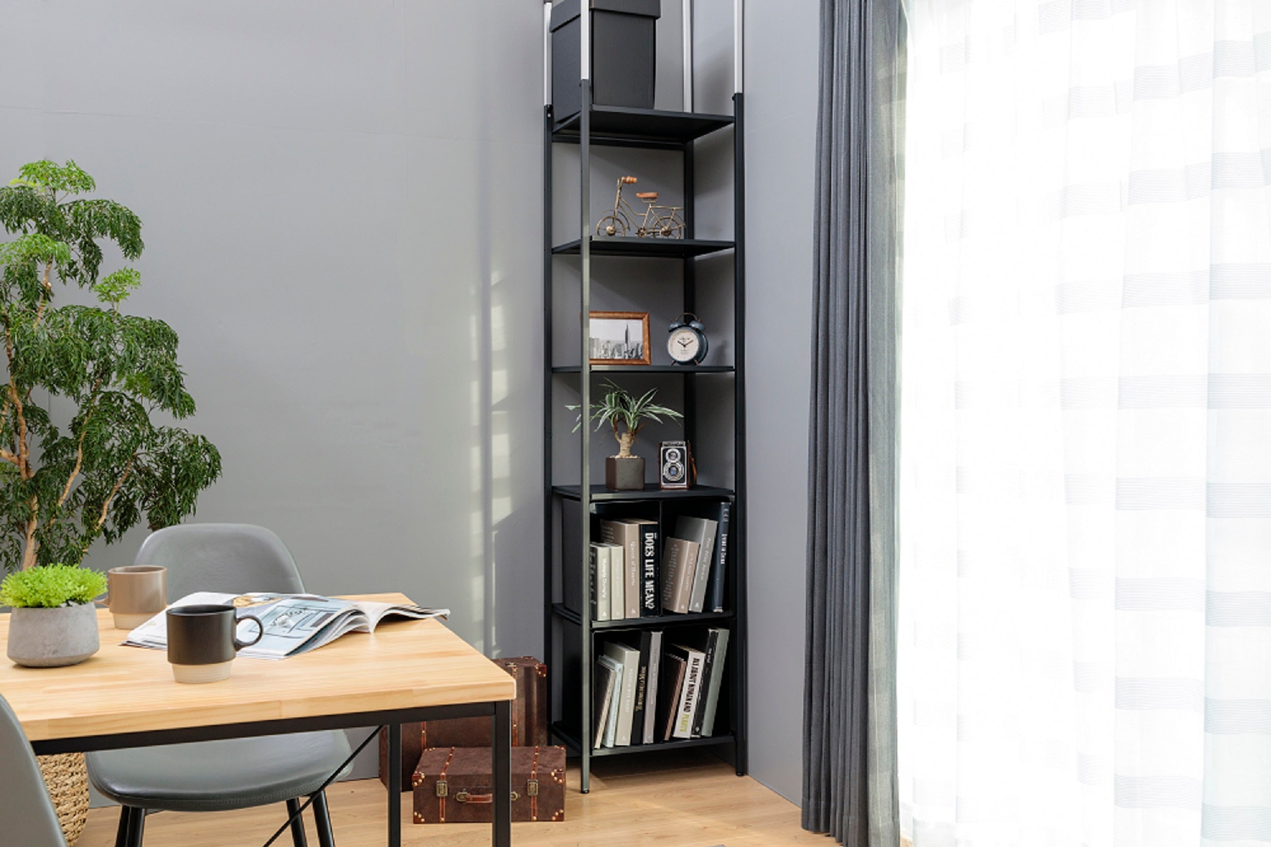 突っ張り アイランドシェルフ&nbsp; ブラック 6段